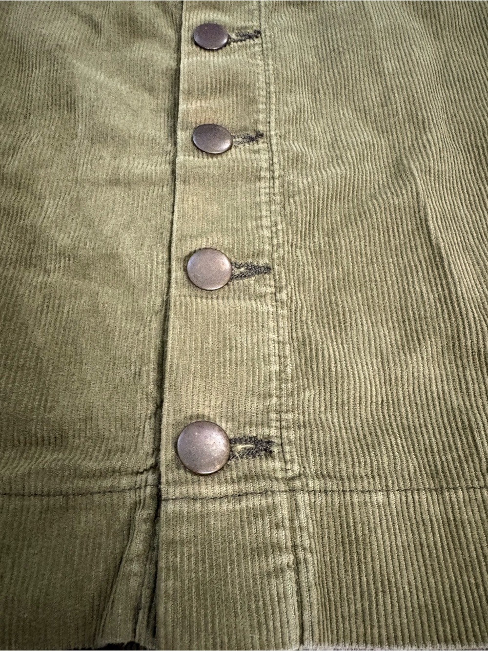American Apparel Olive Green Corduroy Button-Front A-Line Skirt - Picture 2 of 5